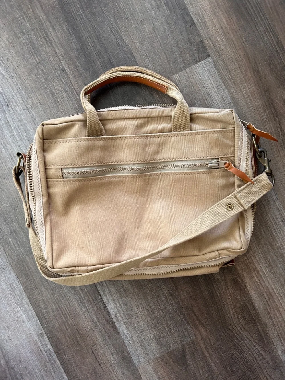 Rust Pond Workshop EUC tan heavy cotton canvas leather soft bag briefcase 17 in